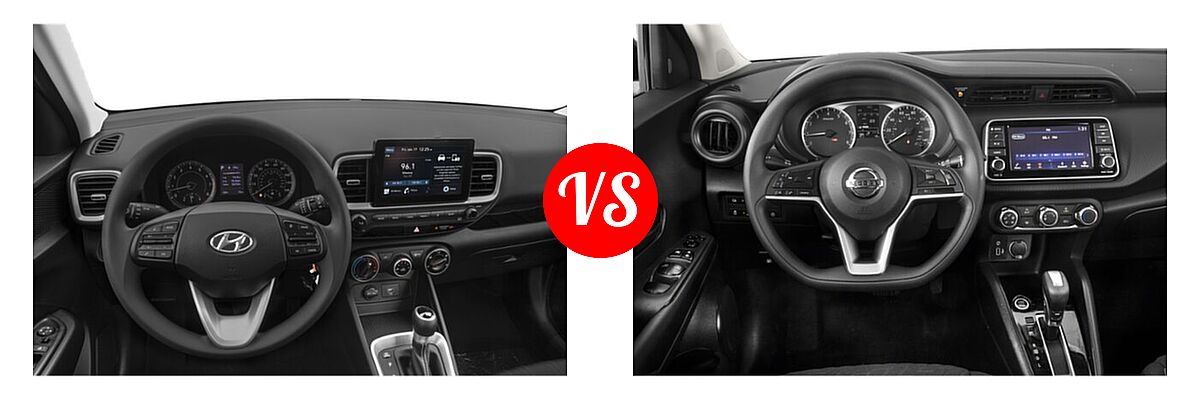 2021 Hyundai Venue SUV SE vs. 2021 Nissan Kicks SUV S / SV - Dashboard Comparison
