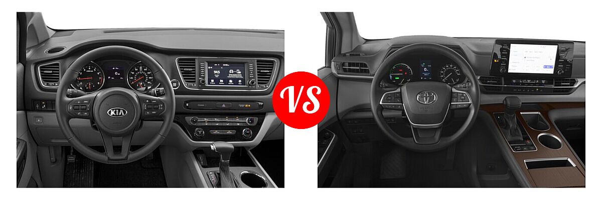 2021 Kia Sedona Minivan EX vs. 2021 Toyota Sienna Minivan Hybrid LE - Dashboard Comparison
