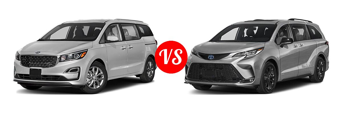 2021 Kia Sedona Minivan EX vs. 2021 Toyota Sienna Minivan Hybrid XSE - Front Left Comparison