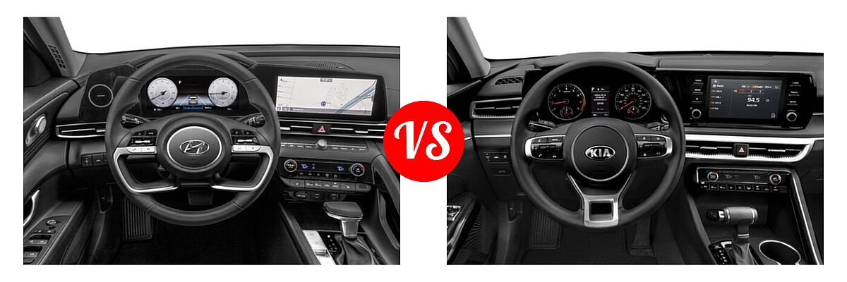 2021 Hyundai Elantra Sedan Limited / N Line / SE vs. 2021 Kia K5 Sedan GT / LX / LXS - Dashboard Comparison