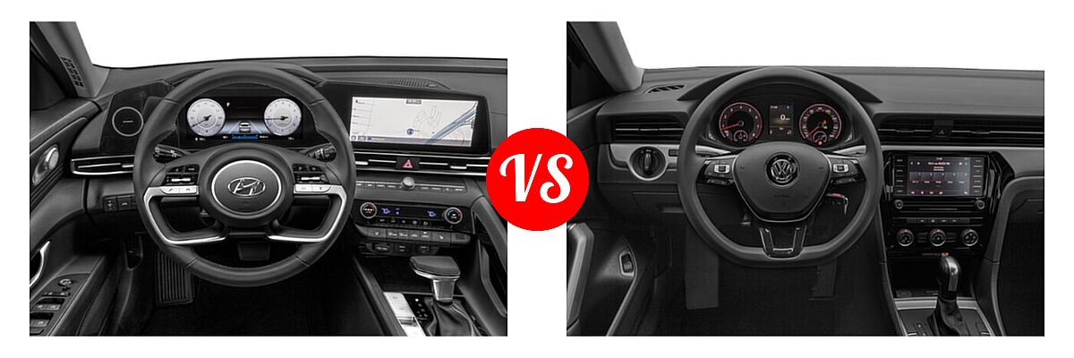 2021 Hyundai Elantra Sedan Limited / N Line / SE vs. 2021 Volkswagen Passat Sedan 2.0T S / 2.0T SE - Dashboard Comparison
