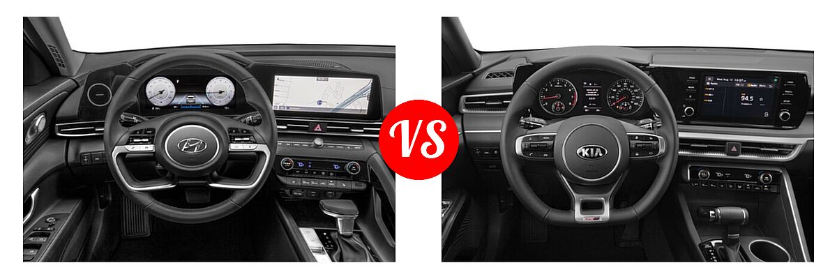 2021 Hyundai Elantra Sedan Limited / N Line / SE vs. 2021 Kia K5 Sedan GT-Line - Dashboard Comparison
