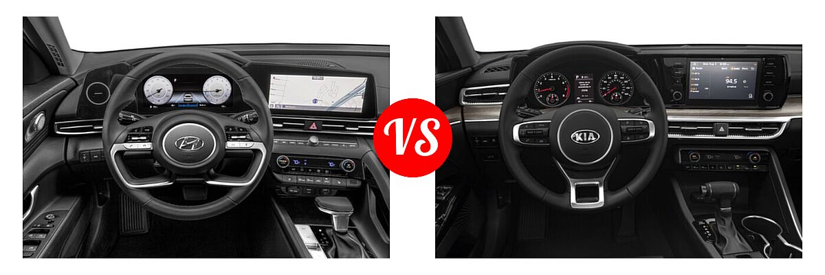 2021 Hyundai Elantra Sedan Limited / N Line / SE vs. 2021 Kia K5 Sedan EX - Dashboard Comparison