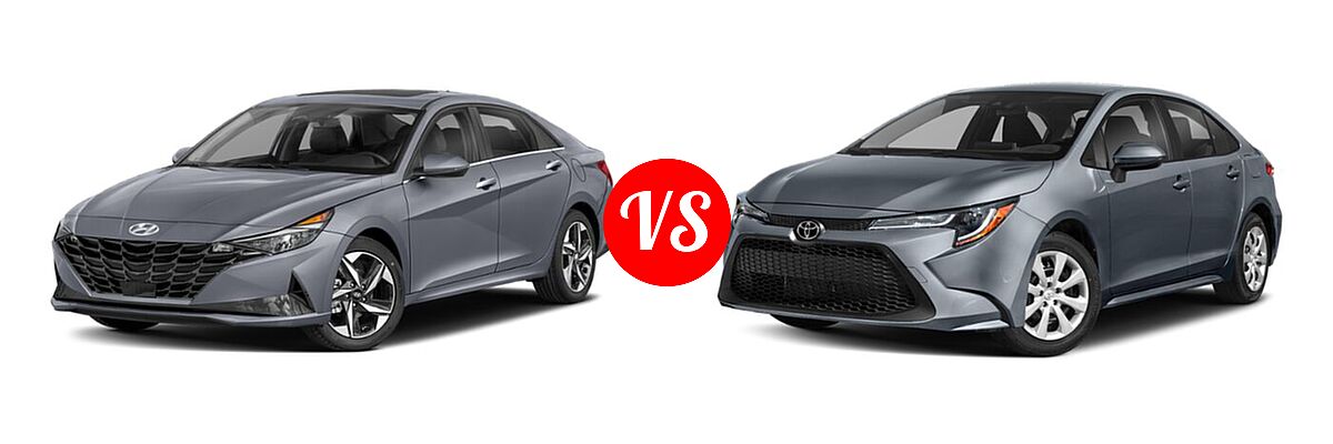 2021 Hyundai Elantra Sedan Limited / N Line / SE vs. 2021 Toyota Corolla Sedan L / LE - Front Left Comparison