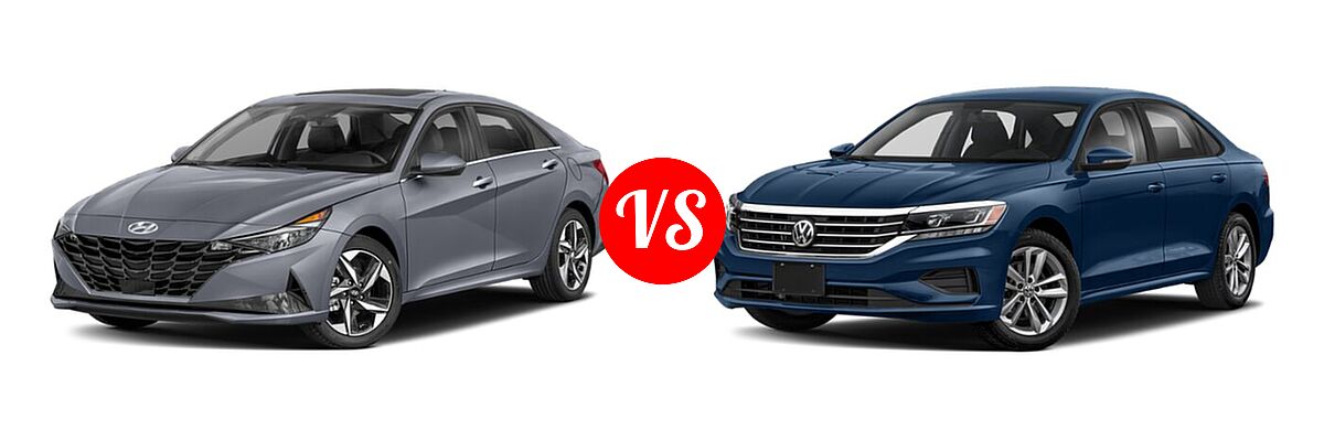 2021 Hyundai Elantra Sedan Limited / N Line / SE vs. 2021 Volkswagen Passat Sedan 2.0T S / 2.0T SE - Front Left Comparison