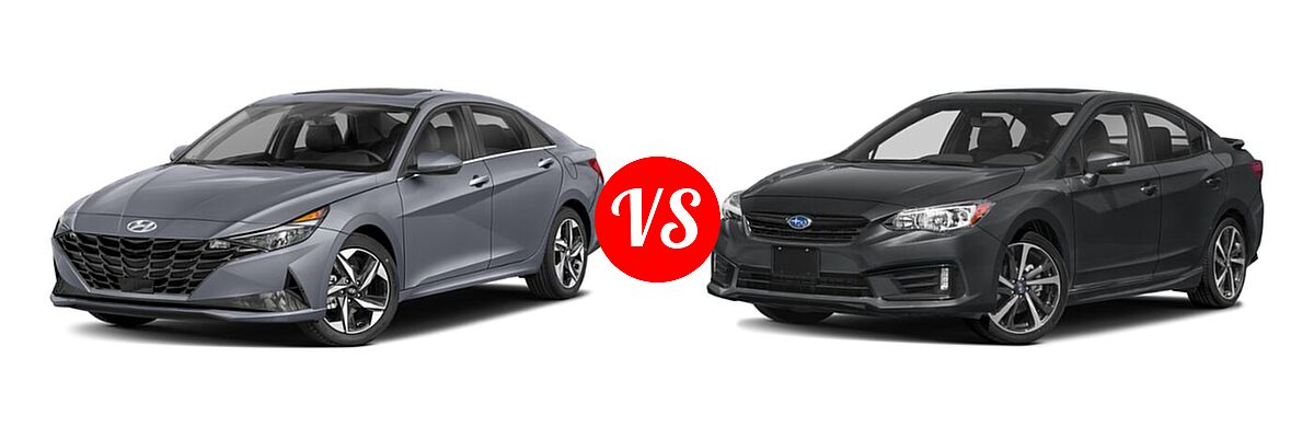 2021 Hyundai Elantra Sedan Limited / N Line / SE vs. 2021 Subaru Impreza Sedan Sport - Front Left Comparison