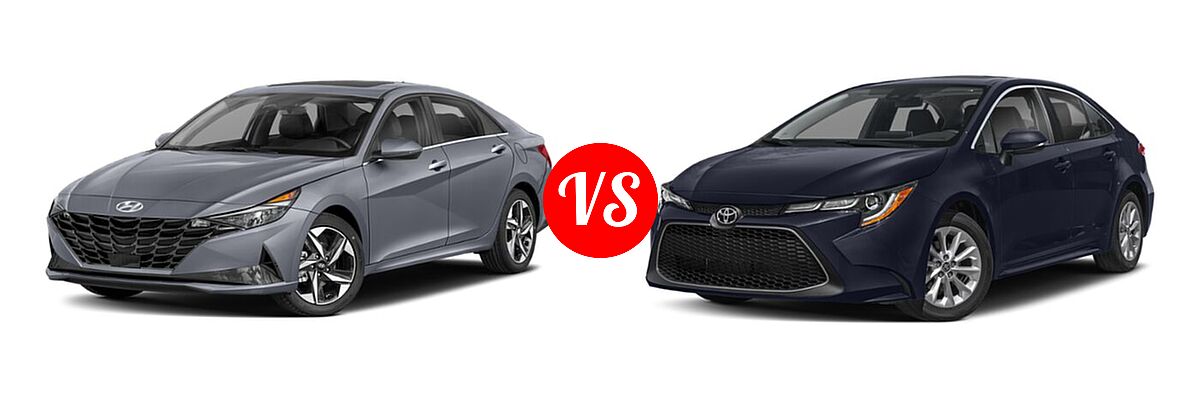2021 Hyundai Elantra Sedan Limited / N Line / SE vs. 2021 Toyota Corolla Sedan XLE - Front Left Comparison