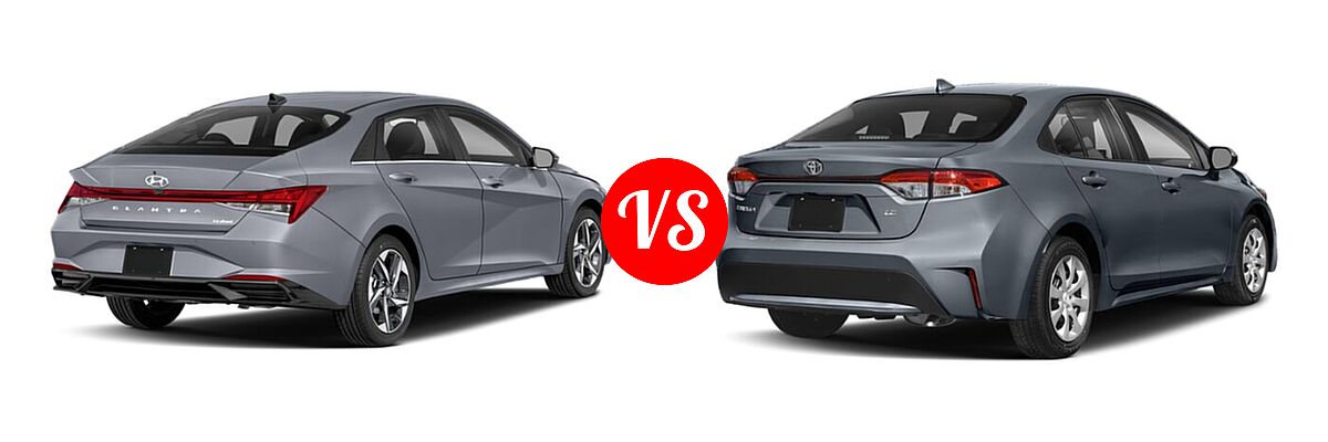 2021 Hyundai Elantra Sedan Limited / N Line / SE vs. 2021 Toyota Corolla Sedan L / LE - Rear Right Comparison