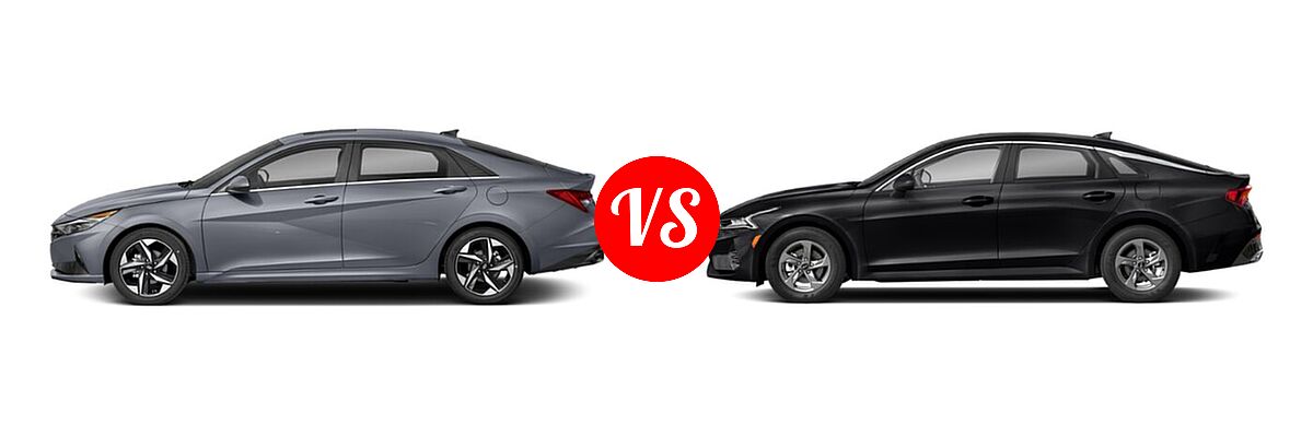 2021 Hyundai Elantra Sedan Limited / N Line / SE vs. 2021 Kia K5 Sedan GT / LX / LXS - Side Comparison