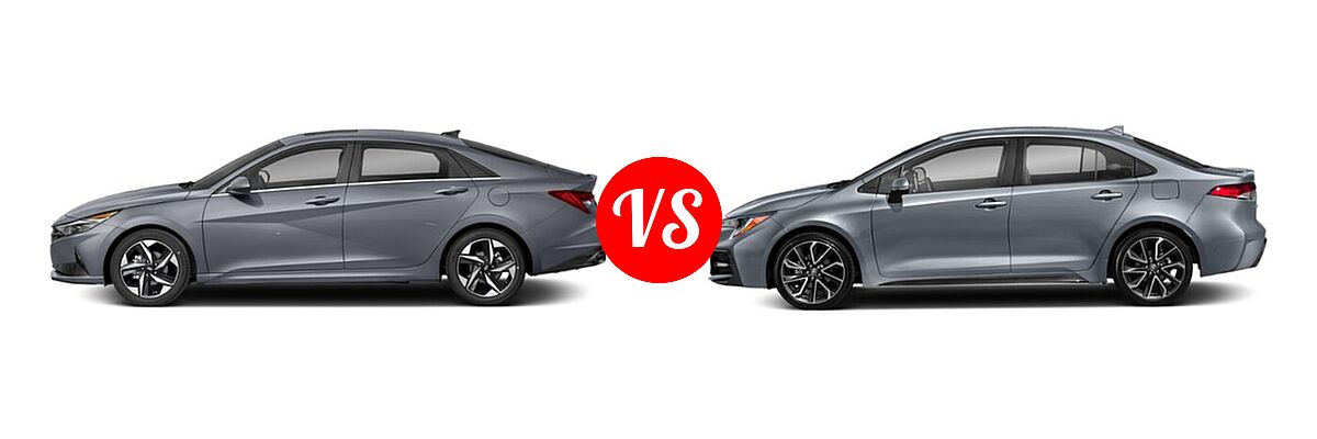 2021 Hyundai Elantra Sedan Limited / N Line / SE vs. 2021 Toyota Corolla Sedan SE / XSE - Side Comparison