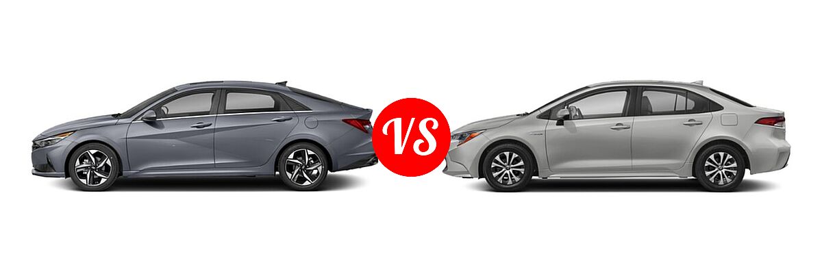 2021 Hyundai Elantra Sedan Limited / N Line / SE vs. 2021 Toyota Corolla Sedan Hybrid Hybrid LE - Side Comparison