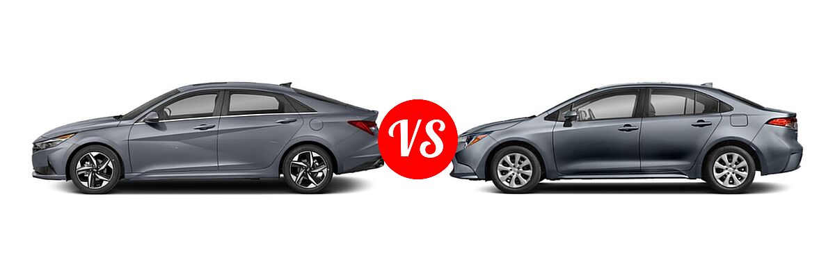 2021 Hyundai Elantra Sedan Limited / N Line / SE vs. 2021 Toyota Corolla Sedan L / LE - Side Comparison