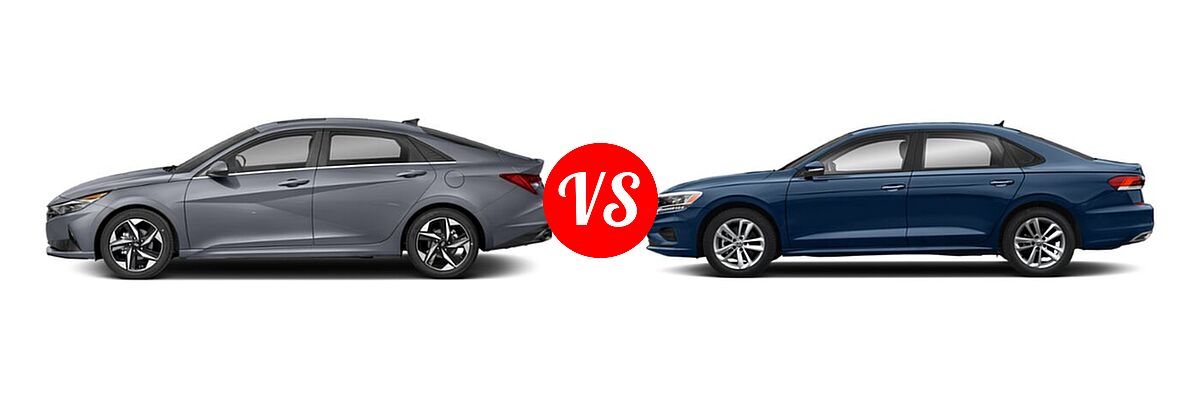 2021 Hyundai Elantra Sedan Limited / N Line / SE vs. 2021 Volkswagen Passat Sedan 2.0T S / 2.0T SE - Side Comparison