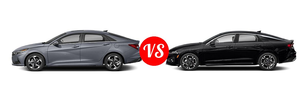 2021 Hyundai Elantra Sedan Limited / N Line / SE vs. 2021 Kia K5 Sedan GT-Line - Side Comparison
