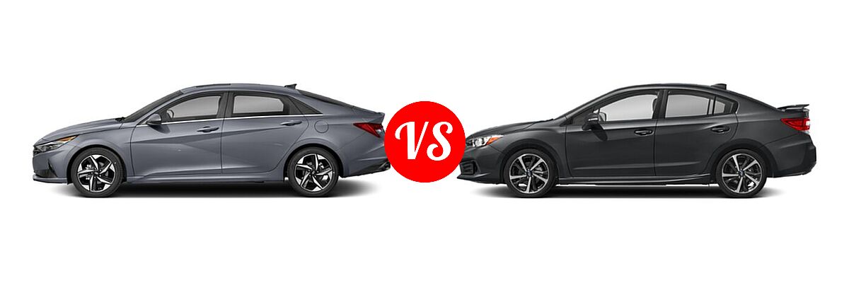 2021 Hyundai Elantra Sedan Limited / N Line / SE vs. 2021 Subaru Impreza Sedan Sport - Side Comparison