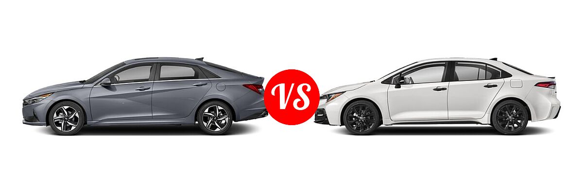 2021 Hyundai Elantra Sedan Limited / N Line / SE vs. 2021 Toyota Corolla Sedan Nightshade - Side Comparison
