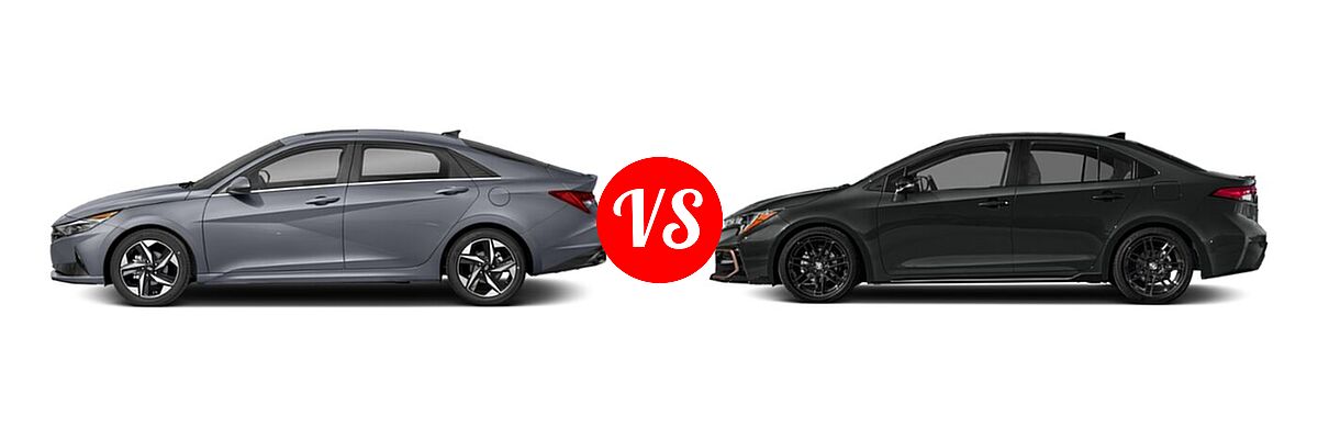 2021 Hyundai Elantra Sedan Limited / N Line / SE vs. 2021 Toyota Corolla Sedan APEX XSE - Side Comparison