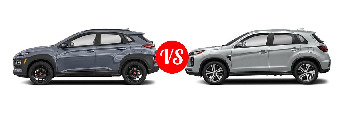 2021 Hyundai Kona SUV NIGHT vs. 2021 Mitsubishi Outlander Sport SUV GT / SE - Side Comparison