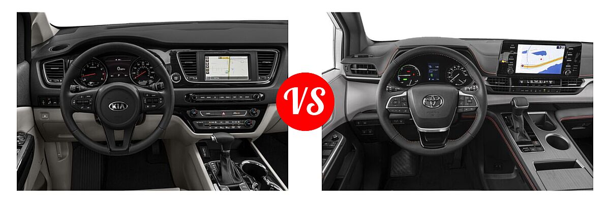 2021 Kia Sedona Minivan SX vs. 2021 Toyota Sienna Minivan Hybrid XSE - Dashboard Comparison