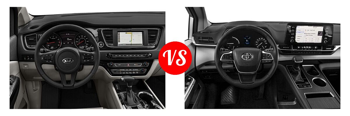 2021 Kia Sedona Minivan SX vs. 2021 Toyota Sienna Minivan Hybrid XLE - Dashboard Comparison