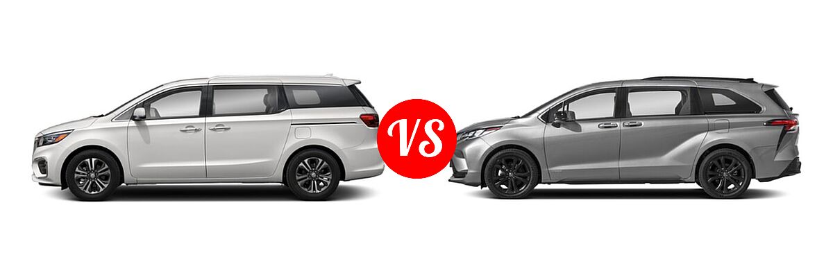 2021 Kia Sedona Minivan SX vs. 2021 Toyota Sienna Minivan Hybrid XSE - Side Comparison