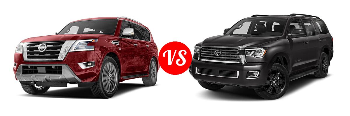 2021 Nissan Armada SUV Platinum / S / SV vs. 2021 Toyota Sequoia SUV TRD Sport - Front Left Comparison