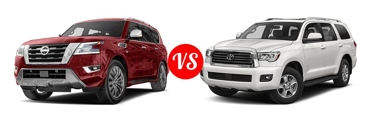 2021 Nissan Armada SUV Platinum / S / SV vs. 2021 Toyota Sequoia SUV Nightshade - Front Left Comparison