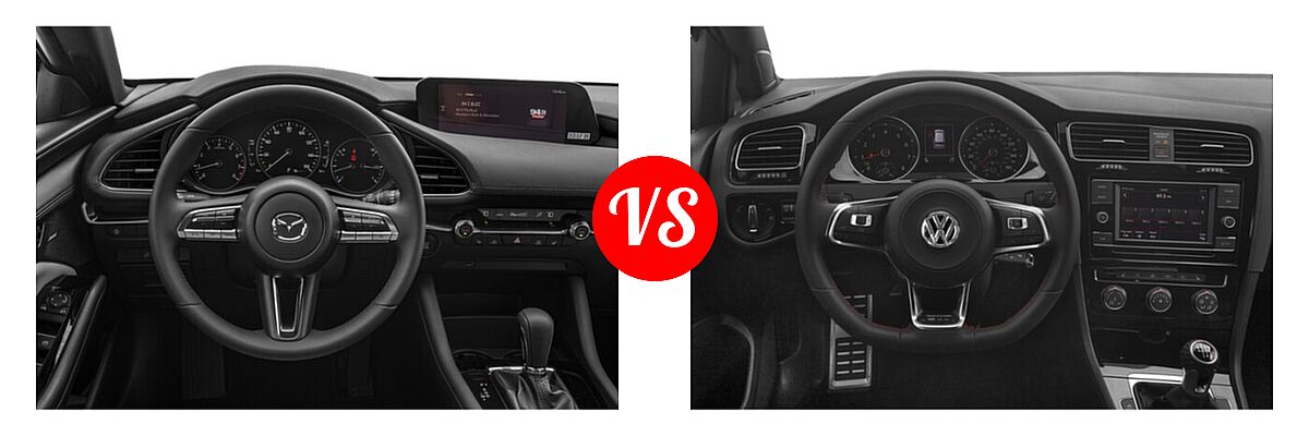 2021 Mazda 3 Hatchback Preferred vs. 2021 Volkswagen Golf GTI Hatchback S - Dashboard Comparison