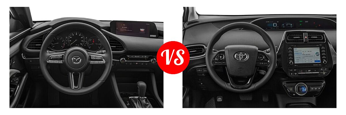 2021 Mazda 3 Hatchback Preferred vs. 2021 Toyota Prius Prime Hatchback PHEV LE / XLE - Dashboard Comparison