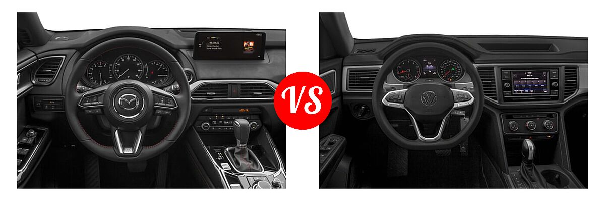 2021 Mazda CX-9 SUV Carbon Edition vs. 2021 Volkswagen Atlas Cross Sport SUV 2.0T S / 2.0T SE / 2.0T SE w/Technology / 2.0T SEL / 2.0T SEL Premium / 3.6L V6 SE w/Technology / 3.6L V6 SE w/Technology R-Line / 3.6L V6 SEL / 3.6L V6 SEL Premium / 3.6L V6 SEL Premium R-Line / 3.6L V6 SEL R-Line - Dashboard Comparison