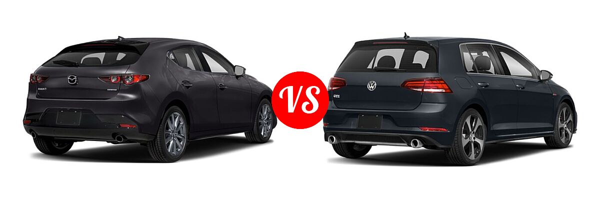 2021 Mazda 3 Hatchback Preferred vs. 2021 Volkswagen Golf GTI Hatchback S - Rear Right Comparison