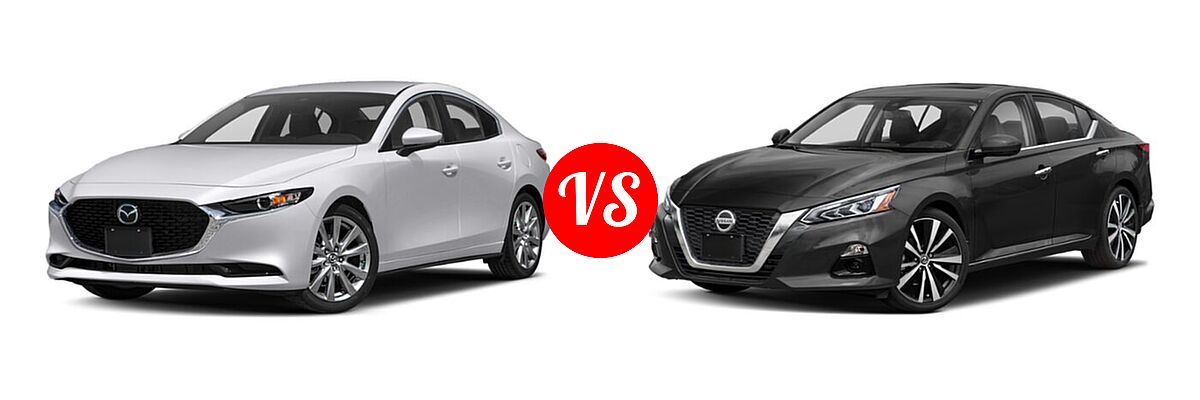 2021 Mazda 2 Sedan Select vs. 2021 Nissan Altima Sedan 2.5 Platinum / 2.5 SL / 2.5 SV - Front Left Comparison
