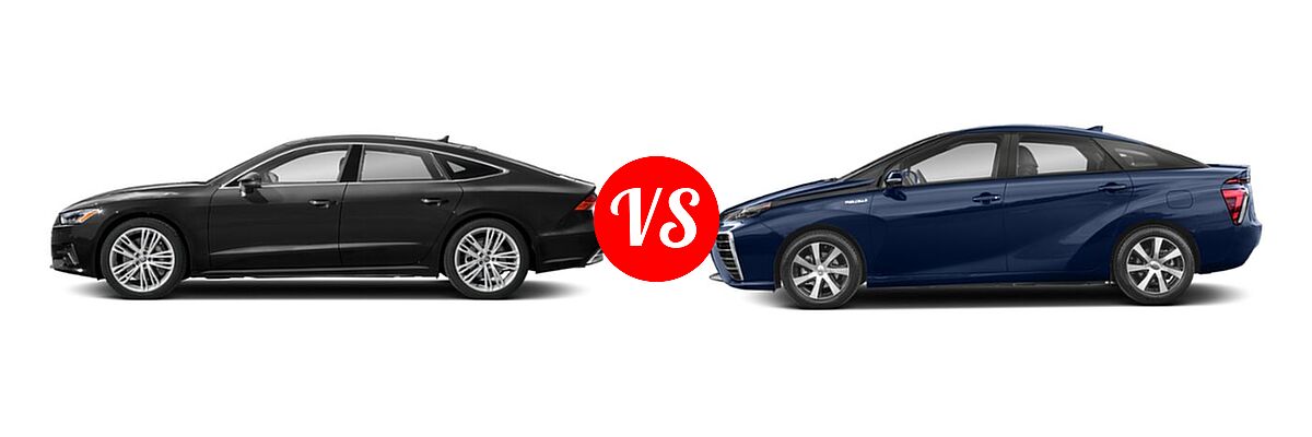 2020 Audi A7 Hatchback Premium / Premium Plus / Prestige vs. 2019 Toyota Mirai Hatchback Hydrogen Sedan - Side Comparison