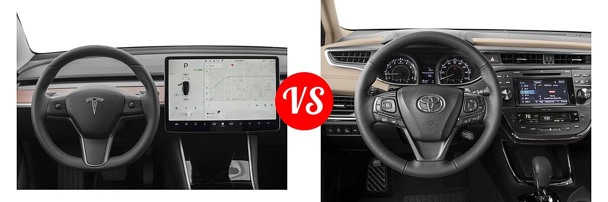 2017 Tesla Model 3 Sedan Long Range / Standard vs. 2017 Toyota Avalon Sedan Limited - Dashboard Comparison