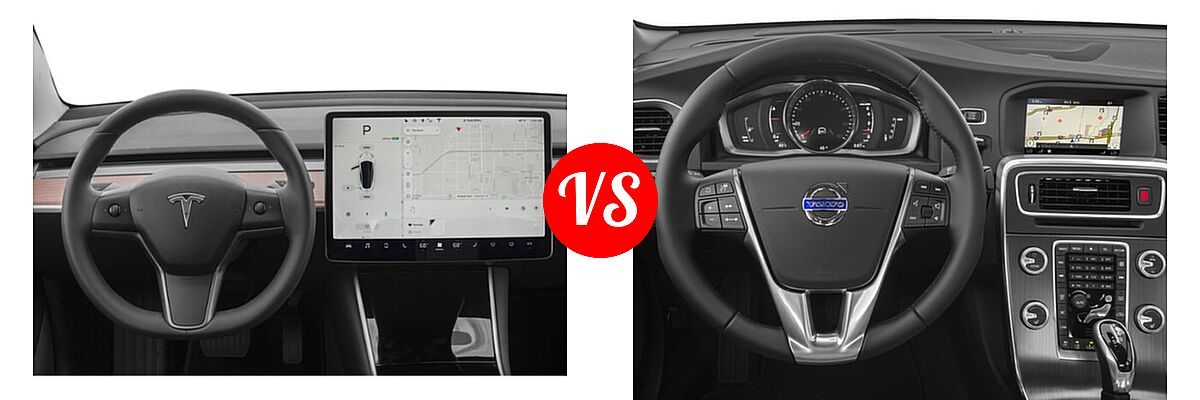 2017 Tesla Model 3 Sedan Long Range / Standard vs. 2017 Volvo S60 Cross Country Sedan T5 AWD - Dashboard Comparison