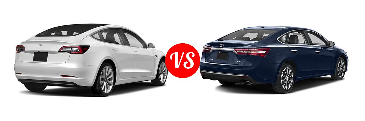 2017 Tesla Model 3 Sedan Long Range / Standard vs. 2017 Toyota Avalon Sedan Touring / XLE / XLE Plus / XLE Premium - Rear Right Comparison