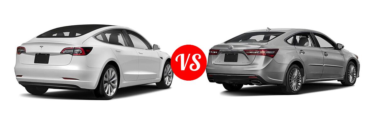 2017 Tesla Model 3 Sedan Long Range / Standard vs. 2017 Toyota Avalon Sedan Limited - Rear Right Comparison