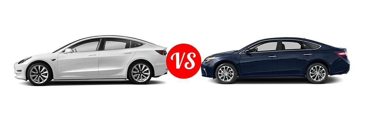 2017 Tesla Model 3 Sedan Long Range / Standard vs. 2017 Toyota Avalon Sedan Touring / XLE / XLE Plus / XLE Premium - Side Comparison