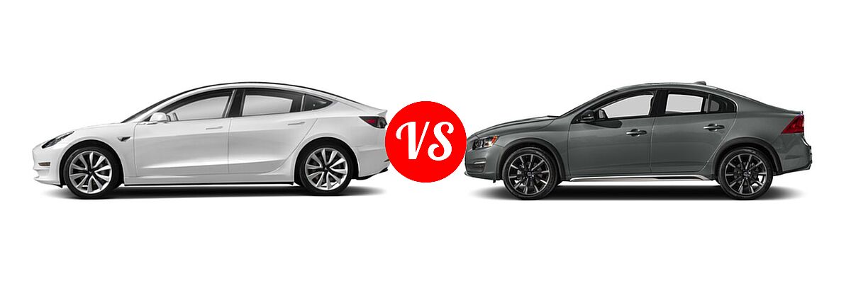 2017 Tesla Model 3 Sedan Long Range / Standard vs. 2017 Volvo S60 Cross Country Sedan T5 AWD - Side Comparison