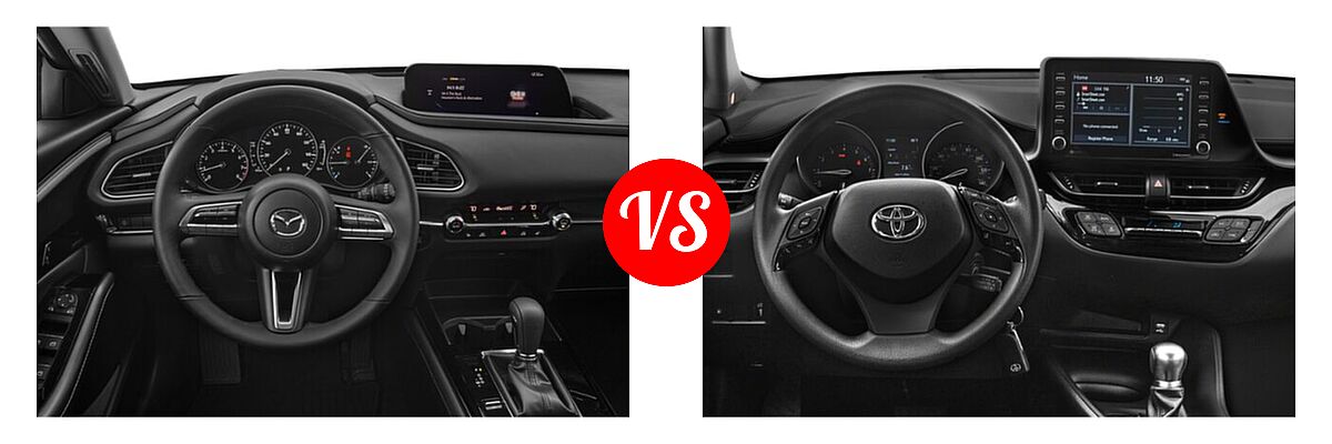 2020 Mazda CX-30 SUV Preferred Package vs. 2020 Toyota C-HR SUV LE / XLE - Dashboard Comparison