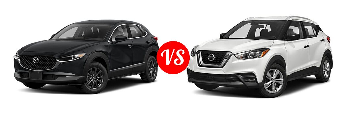 2020 Mazda CX-30 SUV AWD vs. 2020 Nissan Kicks SUV S / SV - Front Left Comparison