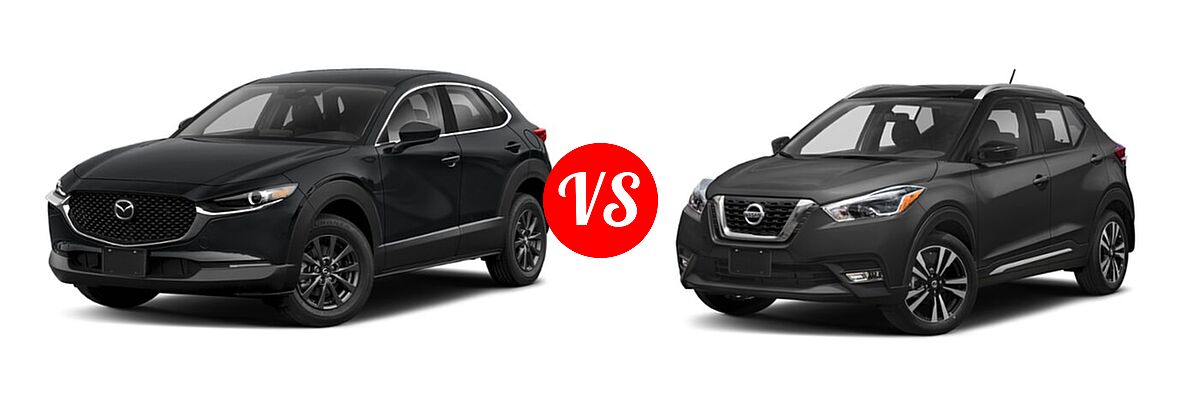 2020 Mazda CX-30 SUV AWD vs. 2020 Nissan Kicks SUV SR - Front Left Comparison