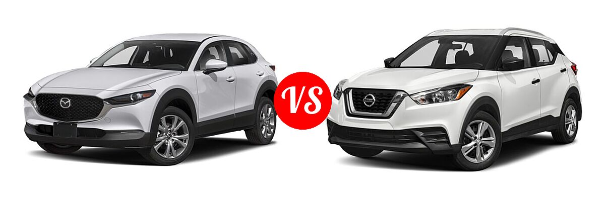 2020 Mazda CX-30 SUV Preferred Package vs. 2020 Nissan Kicks SUV S / SV - Front Left Comparison