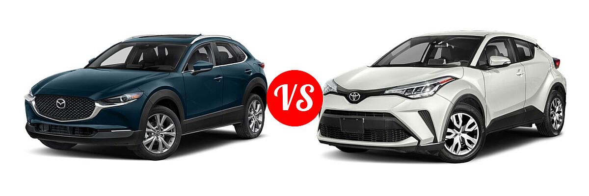 2020 Mazda CX-30 SUV Premium Package vs. 2020 Toyota C-HR SUV LE / XLE - Front Left Comparison
