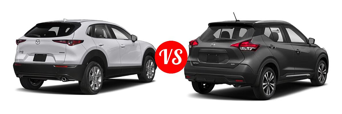 2020 Mazda CX-30 SUV Preferred Package vs. 2020 Nissan Kicks SUV SR - Rear Right Comparison