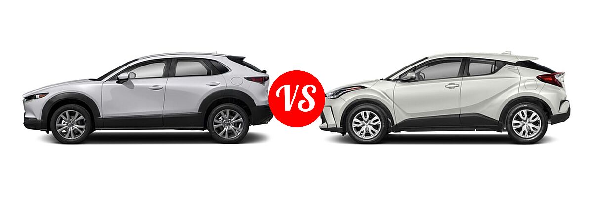 2020 Mazda CX-30 SUV Preferred Package vs. 2020 Toyota C-HR SUV LE / XLE - Side Comparison
