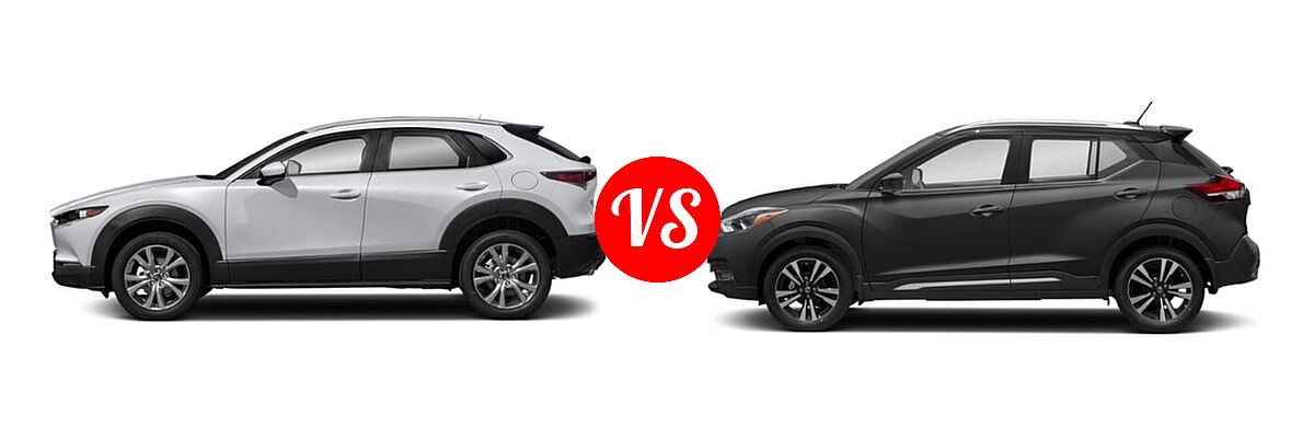 2020 Mazda CX-30 SUV Preferred Package vs. 2020 Nissan Kicks SUV SR - Side Comparison