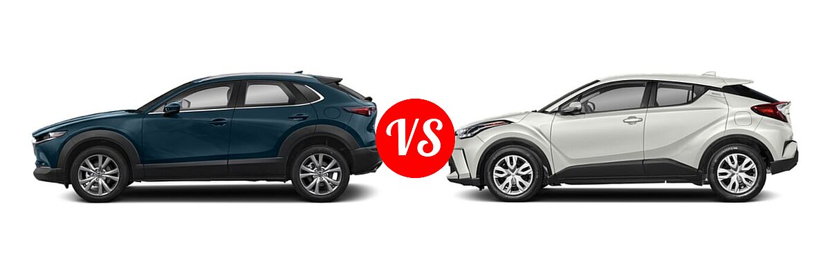 2020 Mazda CX-30 SUV Premium Package vs. 2020 Toyota C-HR SUV LE / XLE - Side Comparison