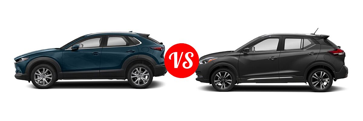 2020 Mazda CX-30 SUV Premium Package vs. 2020 Nissan Kicks SUV SR - Side Comparison