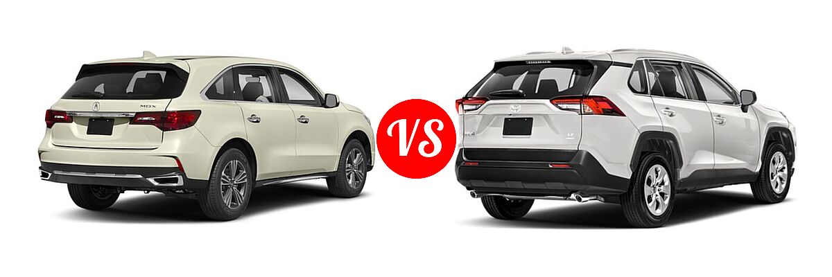 2018 Acura MDX SUV FWD vs. 2020 Toyota RAV4 SUV LE - Rear Right Comparison